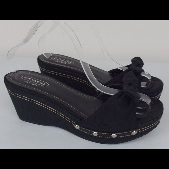 Coach Lorah Black Signature Print Wedge Sandals - Picture 1 of 4
